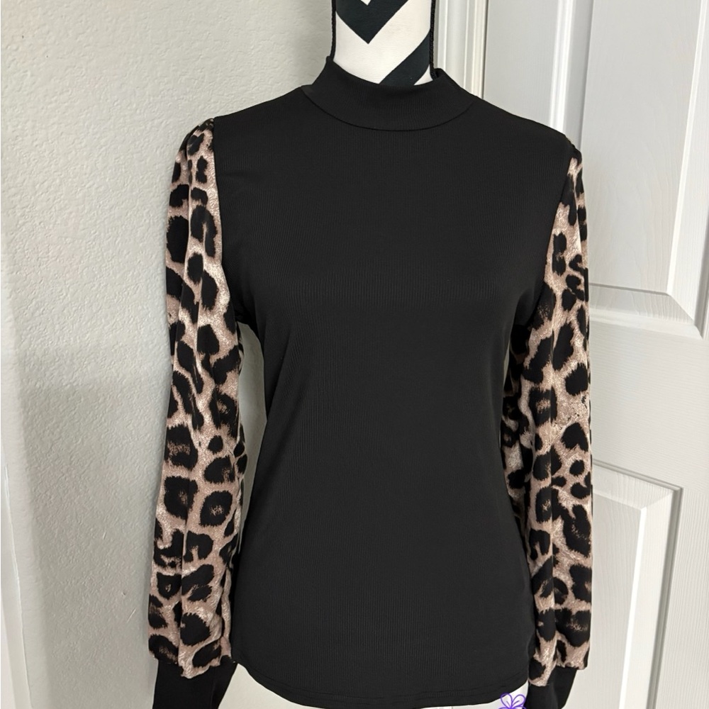 Black Leopard Sleeve Women's Top